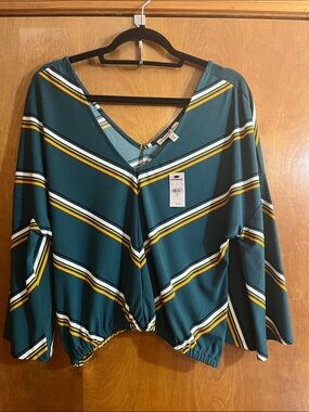 Express Teal Striped V-Neck Long Sleeve Top - Bundle